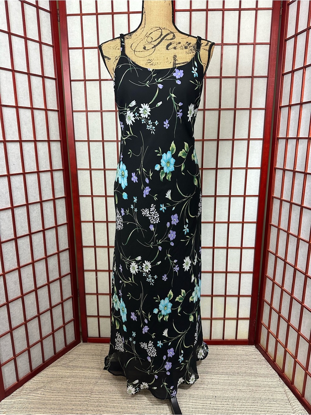 Vintage 90s Teddi Whimsigoth Floral Elegant Sleeveless Maxi Dress